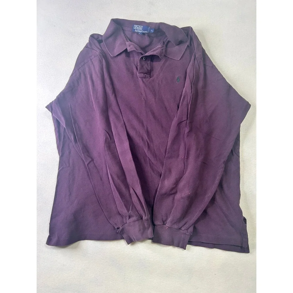 Polo Ralph Lauren Mens XL Long Sleeve Polo Shirt Purple‎ Cotton Pique Pony Logo